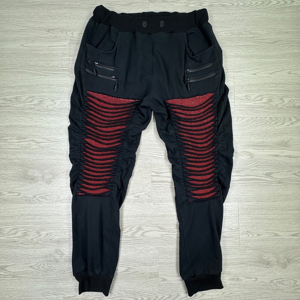 American Stitch Men's Joggers Moto Distressed Red Contrast Black XXL Ribbed Knee